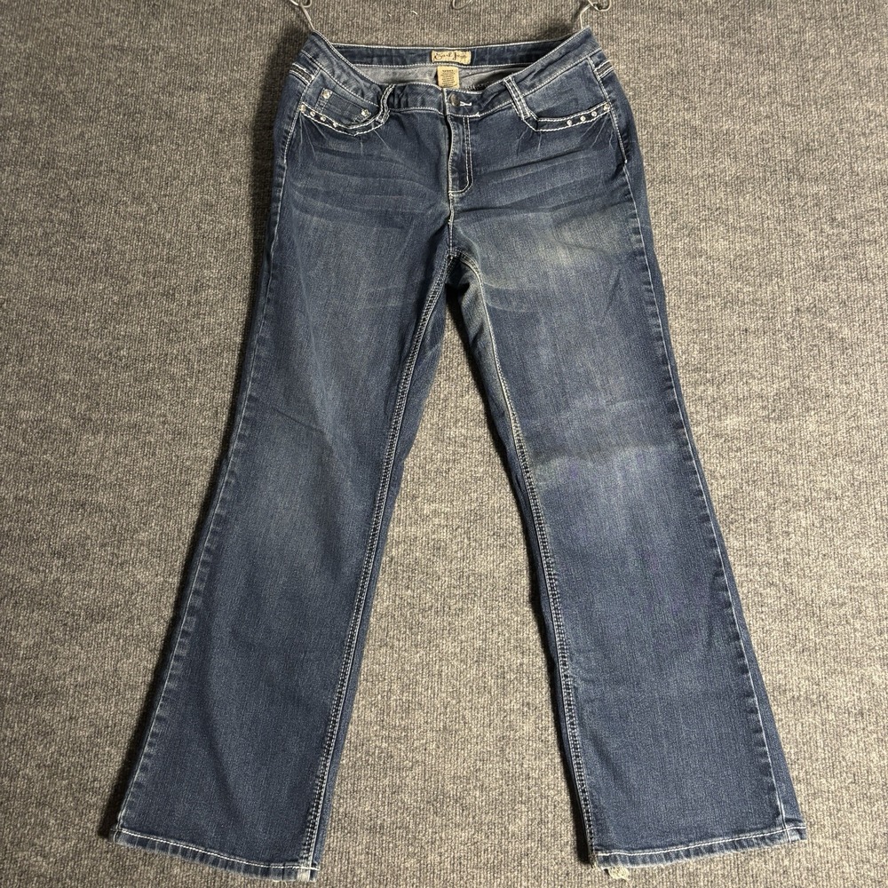 Earl Jeans Womens 12 Short Blue Mid Rise Bootcut Embellished Rhinestone